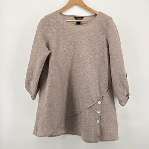 Ali Miles‎ Women's Tan Textured Linen Blend Tunic Top w/ Metallic Shimmer Large